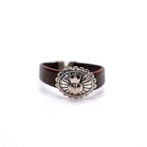 King Baby Small Crowned Heart Burgundy Leather Bracelet Hook Clasp .925 USA